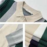New British Business Men Polo Neck Sweater Light Luxury Commuter Patchwork Knit Long Sleeve Tops Smart Casual Premium Knitwear