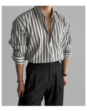 New Naples Business Men Shirts Light Luxury Textured Lapel Striped Long Sleeve Cardigan Leisure Premium Commuter Blouse M-2XL