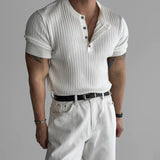 Summer Short Sleeved T-shirt Men Slim Fit Fashion Casual White T Shirt Men Streetwear Korean Black Button T Shirt Mens Top