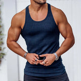Vest Large Size Men's Sleeveless Summer Knitted Vertical Stripe Fitness Sports Leisure Slim Men's Vest Men's L-Line Vest Men's