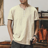 Summer Fashion T-shirt Men's Casual Solid Color Button Henry Shirt European And American Style Trend Men's Clothing Hot Sale