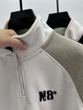 High-end Half-high Neck Zipper Sweatshirt Men's Velvet Thickened Trendy Color-blocking Raglan Sleeves Youth Long-sleeved T-shirt