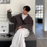 Winter Clothing Men's Luxury Knitted Hooded Zipper Cardigan Sweater Long Sleeve Solid Color Hoodie Korean Popular Knitwear