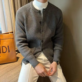 Men's Fashionable Winter Knit Jacket Loose-fit Round Neck Single-breasted Blazer Casual Style Pullovers