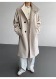 2025 New Autumn Winter Mens Imitation Wool Trench Coat Mid Length Stand Collar Solid Color Windproof Warm Two Button Outerwear