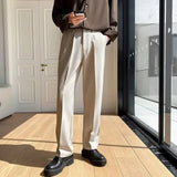 Spring Autumn Men's Fashionable White Korean Style Casual Pants Street Draped Straight Loose Suit Casual Trousers Male