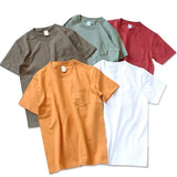 265g Thick Retro Cotton Heavy T-shirts Seamless Round Neck Pocket Short-sleeved Tshirts Men Tops Tee Breathable Skin-friendly