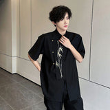 New Chinese Style Embroidery Short Sleeve Shirt Men Wear Bamboo Leaf Pattern Shoulder Pad Male Shirts Loose Fit