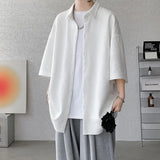 Spring Summer Loose Jacquard Shirt Mens Short Sleeve Lapel Casual Tops Korean Style Fashion Clothing For Men Streetwear 5XL-M