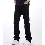 Man Trendy Solid Color Flare Pants Spring Summer Casual High Street Straight-Leg Jeans Micro-Flared Waist Slimming Effect