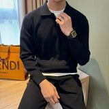 Autumn Casual Men Polo Sweater Light Luxury Zip-up Solid Color Long Sleeve Knitted Pullover Daily Commuting Basic Knitwear M-3XL