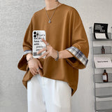 men t shirts Summer Men's T-shirts Women Oversized 2XL Korean Style Loose Plaid T-shirt Casual Seven sleeves T-Shirt Male White