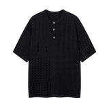 Mens Hollow Knit Polo Shirts Streetwear Vintage Argyle Tees Tops Men Oversized Harajuku Summer New Casual Short Sleeve T-Shirts