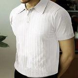 Summer Knit Men's Polo Shirt Business Casual Striped Lapel Short Sleeve Henry Shirt T-shirt Comfortable Men's Clothing