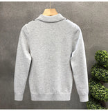 Men's Jersey Luxury Polo Neck Zipper Knit Sweater Casual Fashion Solid Color Long Sleeve Pullover Premium Quality Knitwear M-3XL