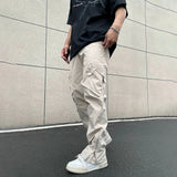 Retro American High Street Solid Loose Overalls Straight Casual Pants Fashion Trend Couples Straight Casual Functional Trousers