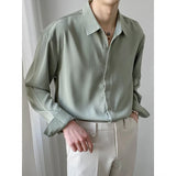 Korean Clothes Loose Solid Color Long Sleeve Button Up Shirts for Men Fashion Designer Autumn Trend Silk Drape Business Shirt