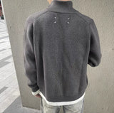 High Collar Men Winter Lambs Wool Cardigan Casual Loose Gray Zipper Knitted Sweater Fashion Contrast Long Sleeve Man Jumper New