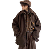 Autumn Winter Oversized Warm Soft Caramel Woolen Jacket Men Raglan Sleeve Loose Casual Unisex Clothing