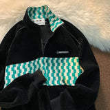 Spring Autumn Patchwork Fashion Plaid Y2K Sweatshirts Man Half Zip Harajuku Pullover Tops Oversized Chic Streetwear Male Clothes