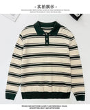 New American Trendy Men Polo Neck Sweater Light Luxury Striped Knit Long Sleeve Pullover Tops High Quality Loose Knitwear M-3XL