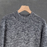 New Japanese Retro Men Sweater Light Luxury Knitted O Neck Grey Long Sleeve Pullover Casual Loose Premium Thickened Knitwear