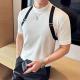 Fashion Patchwork Webbing Tops Tees Mens Contrast Color Thin T Shirt Summer Short Sleeve Muscle Tshirt Male Slim Fit T Shirt