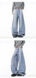2025 New Men Wide Leg Jeans Loose Fit Light Blue Washed Denim Trousers High Quality Trendy Fashion Streetwear Hot Sale
