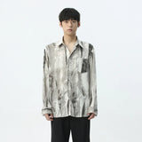 Korean Tie-dye Shirt Casual Single Breasted Long Sleeve Turn-down Collar Contrast Color Male Top Spring