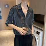 Thin Shiny Shirt Men Summer New Niche Design Five-quarter Sleeve Lapel Button High-Quality Loose Casual Drape Men Shirt