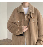 New American Fleece-lined Men Padded Jackets Luxury Harajuku Long Sleeve Streetwear Winter Trendy Chic Turn-down Collar Coats