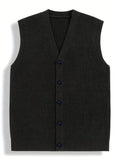 New Luxury Casual Men Sweater Vest Leisure Trendy Knit V Neck Button-down Solid Color Sleeveless Cardigan Retro Basic Waistcoats