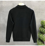 Men's Jersey Luxury Polo Neck Zipper Knit Sweater Casual Fashion Solid Color Long Sleeve Pullover Premium Quality Knitwear M-3XL