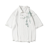 Bamboo Embroidery Shirts Men Summer Male Handsome Chic Fashion Ins High Street Half-sleeve Cool Casual Baggy New Shirt 5XL-M
