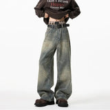 Mens Loose Straight Wide Leg Jeans Distressed Washed Vintage Oversized Floor Length Denim Pants Casual Streetwear Trendy