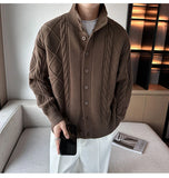 New Korean Style Jacquard Men Cardigan Jackets Fashion Luxury Knitted Button-down  Long Sleeve Sweater Coat Winter Warm Knitwear
