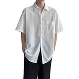 Korean Fashion Hollow Shirt for Men Summer Short Sleeve Button Trend Loose Niche Design Handsome Cotton Casual Shirts Men