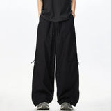 New Summer Men's Casual Pants Solid Color Elastic Waist Contrast Color Ice Silk Mesh Hollow Out Drawstring Bottom