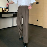 Men's Business PantsVintage Solid Color Classic Zipper Button Straight Casual Male All-match Trousers autumn