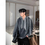 Korean style autumn and winter street fashion personality splicing V-neck sweater for couples loose and lazy knit casual top y2k