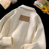American autumn and winter street fashion personalized stand up collar half zipper couple loose retro casual Harajuku top y2k