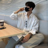 New Korean Business Men Shirts Light Luxury Slim-fit Solid Color Long Sleeve Cardigans Leisure Breathable Solid Color Basic Tops