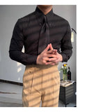 New Italy Business Men Shirts Light Luxury Textured Peaked Lapel Striped Long Sleeve Cardigan Leisure High Quality Blouse M-2XL