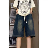 Summer Denim Shorts Men Fashion Retro Shorts Men Japanese Streetwear Hip-hop Loose Black Denim Shorts Mens Vintage Jeans Shorts