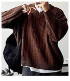 New American Retro Men Jacquarded Sweater Casual V Neck Solid Color Long Sleeve Knitwear Premium Quality Knitted Pullovers M-2XL