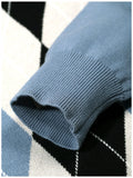 New Japanese Retro Men Sweater Luxury Trendy Plaid Patchwork V Neck Knit Solid Color Pullover Leisure Loose Long Sleeve Knitwear