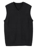 New Popular Preppy Style Men Sweater Vest Casual Knitted Streetwear Solid Color V Neck Waistcoat Leisure High Quality Knitwear