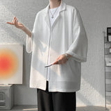 Solid Shirt Men Black 5-sleeve Shirts Men Korean Blouses Ice Silk Shirt Men's Summer Fashion Brand ins masculina camisas hombre