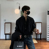 New Korean Business Men Shirts Light Luxury Slim-fit Solid Color Long Sleeve Cardigans Leisure Breathable Solid Color Basic Tops