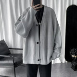 Knit Sweater Male Black Coat Cardigan Men's Clothing Japanese Harajuku Fashion V Neck Plain Solid Color Jacket Knitwears X Ugly